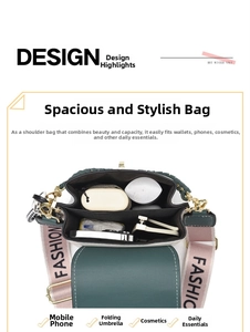 Detailed interior of a mini crossbody bag with three dividers for phone and essentials