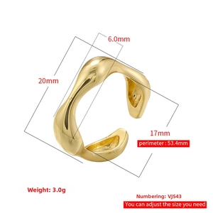 Detail showing the 18K gold wave irregular open ring with polished finish and dimensions