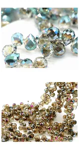 Detailed view of faceted crystal glass beads in blue and brown for DIY jewelry making
