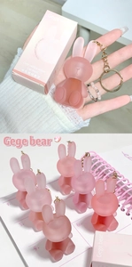 Matte velvet lip mud in cute pink rabbit design featuring a metal keychain accessory