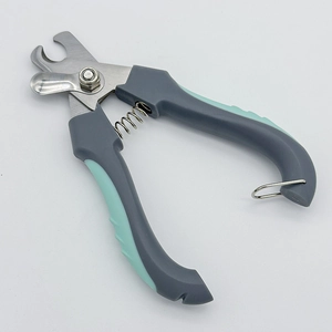 Stainless steel pet nail clipper with ergonomic non-slip handle and spring-loaded design