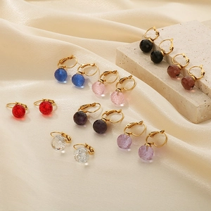 Colorful 10mm crystal glass drop earrings with gold titanium steel hooks on silk base