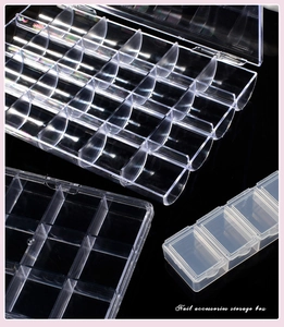 Detailed comparison of three clear plastic nail art storage boxes with various compartments