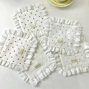 Heart Pattern Fabric Coaster And Placemat With Lace Trim For Home Dining Table Decor Ins Style