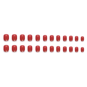 Set de 24 faux ongles French rouges et blancs avec finition aurore brillante