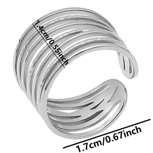 Detailed view of wide multi-layer adjustable silver ring with 1.4cm width and镂空 design