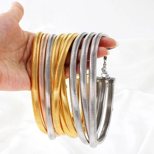 Chunky multilayer stainless steel snake chain choker set in gold and silver finish