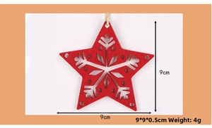 Red felt star ornament with snowflake cutout, size 9x9cm, for Christmas tree decoration