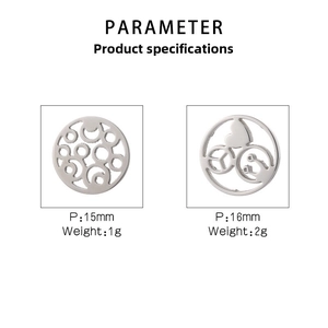 Size specifications for hollow heart stainless steel pendants in 15mm and 16mm