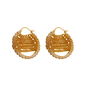 Minimalist gold-plated chain hoop earrings with sparkling cubic zirconia mesh design