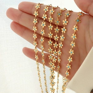 Titanium Steel 18K Gold Plated Blue Enamel Flower Jewelry Set Small Fresh Daisy Necklace Bracelet For Women Jewelry