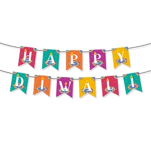 Bannière colorée Happy Diwali pour décoration de fête indienne sur fond blanc épuré