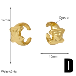 Detailed size specifications for copper heart embossed C-shaped gold-plated ear cuffs