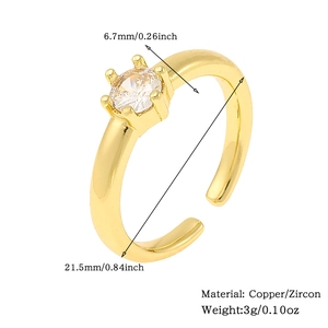 Detail showing gold plated copper ring dimensions with clear cubic zirconia inlay