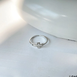 Minimalist S925 sterling silver hollow cross open ring with adjustable band for women