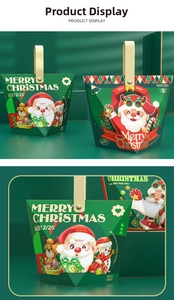 Detail of Christmas gift box set with leather handles and festive Santa illustrations