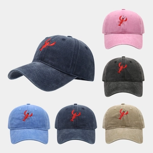 Berretto da Baseball in Cotone Lavato Vintage Con Ricamo Aragosta Rossa Visiera Curva Regolabile Cappello da Sole Sportivo per Uomo Donna