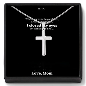 Silver cross necklace for men with simple chain, including gift box and message card