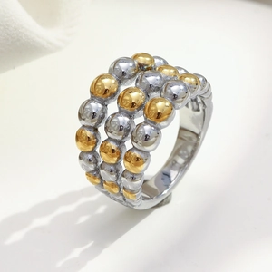 Minimalist triple row beaded knot ring in dual-tone 18K gold plated stainless steel
