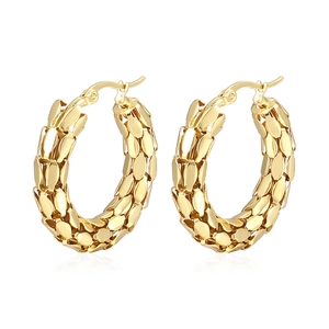 Stainless Steel Snake Scale Hoop Earrings 18K Gold Plated Textured Braided U Shaped Fashion Jewelry For Women