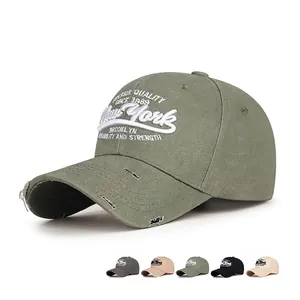 Baseball Cap Cotton Embroidered Distressed Ripped Letter Retro Vintage Outdoor Sun Hat For Men Women