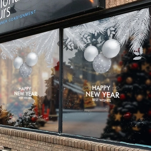Weiße Weihnachtsdeko und Frohes Neues Jahr Fensteraufkleber für die Schaufensterdekoration