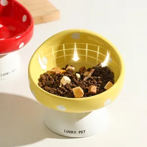 Gamelle pour chat en céramique motif champignon avec support surélevé anti-éclaboussure