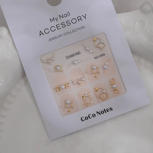 5D gold nail art stickers with pearls and geometric stars for elegant manicure designs