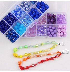 Detail showing 10-grid macaron bead kits and colorful DIY handmade phone lanyards