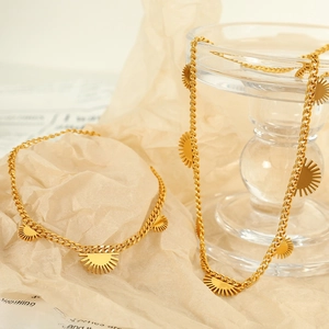 Edelstahl Halskette Und Armband Mit Halbkreisförmigen Sonnenanhängern Gliederkette Hip Hop Schmuck Für Damen