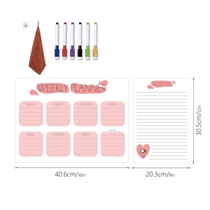 Pink magnetic weekly planner and to-do list set with dry erase markers and accessories
