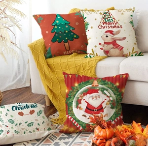 Cozy Christmas pillow covers on white sofa with rustic holiday home decor accents