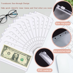 A6 6-hole binder pockets in translucent PVC with slide zippers for efficient organization