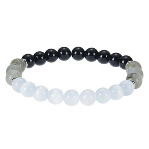 8mm natural moonstone obsidian and labradorite beaded stretch bracelet with silver spacers