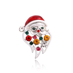 Sparkling Santa Claus brooch with colorful crystals and red enamel on silver metal