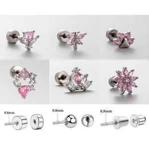 Boucles D'oreilles Cartilage Acier Titane Zircon Rose Cœur Papillon Couronne Bijoux Helix Pour Femmes