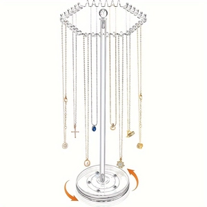 Rotatable Acrylic Necklace Stand Organizer Transparent Jewelry Display Holder With Multiple Hooks For Chains Bracelets