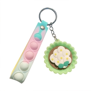 Porte-clés anti-stress pop-it dégradé avec pendentif fleur et bracelet à bulles silicone
