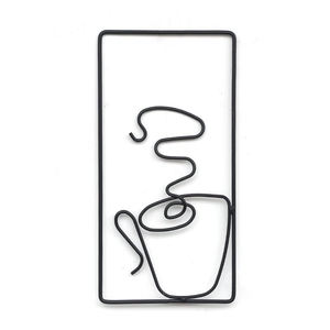 Modern minimalist black wire wall art featuring an abstract steaming coffee cup design