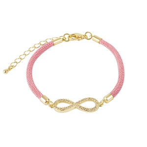 Pink woven rope infinity bracelet with gold-plated micro-pave cubic zirconia accents