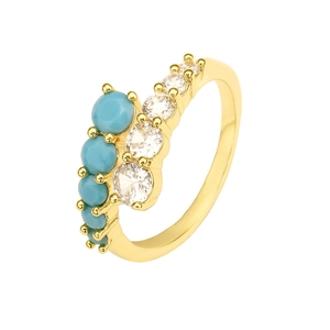 Elegant gold plated ring featuring turquoise beads and sparkling cubic zirconia stones