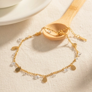18K gold plated stainless steel anklet with water drop charms and clear crystals