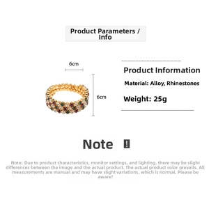 Detail of gold-plated triple layer bracelet with colorful rhinestones and dimensions