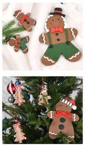 Detail showing classic gingerbread man and Christmas tree ornaments with soft resin texture