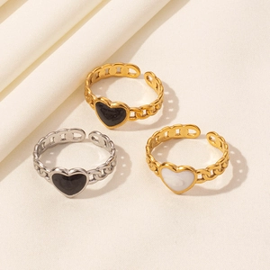 Minimalist 304 Stainless Steel Open Ring For Women Fashion Heart Hollow Drip Oil Adjustable Gold Silver Finger Ring Jewelry