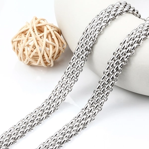 Silver stainless steel Cuban link necklace with triple-row design on a clean white background