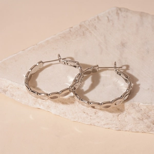 Geometric Oval Hoop Earrings With Silver Earring Post Copper Metal Bamboo Texture Minimalist Chic Jewelry For Women