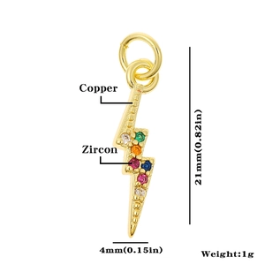 Detailed size chart for gold lightning pendant featuring colorful zircon inlays