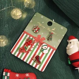 Détails du lot de 6 broches de Noël émaillées avec bonhomme de neige et renne sur carte