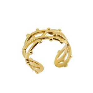 Bague ajustable en acier inoxydable doré 18K avec design à double couche et petit cœur
